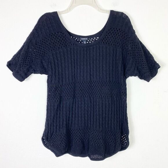 Torrid Black Open Knit Scoop Neck Short Sleeve Sweater Top Size 0X - Picture 1 of 5